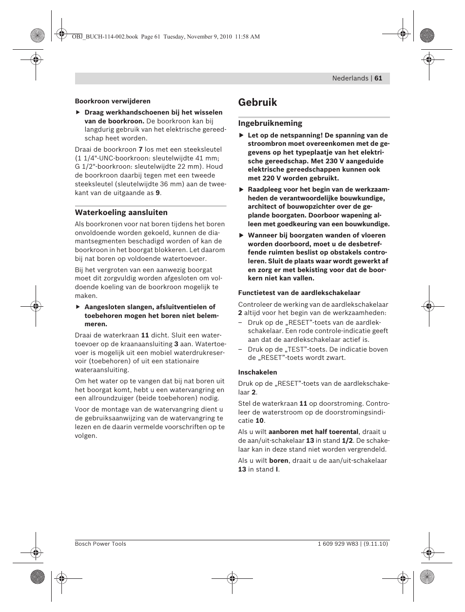 Gebruik | Bosch GDB 2500 WE Professional User Manual | Page 61 / 270