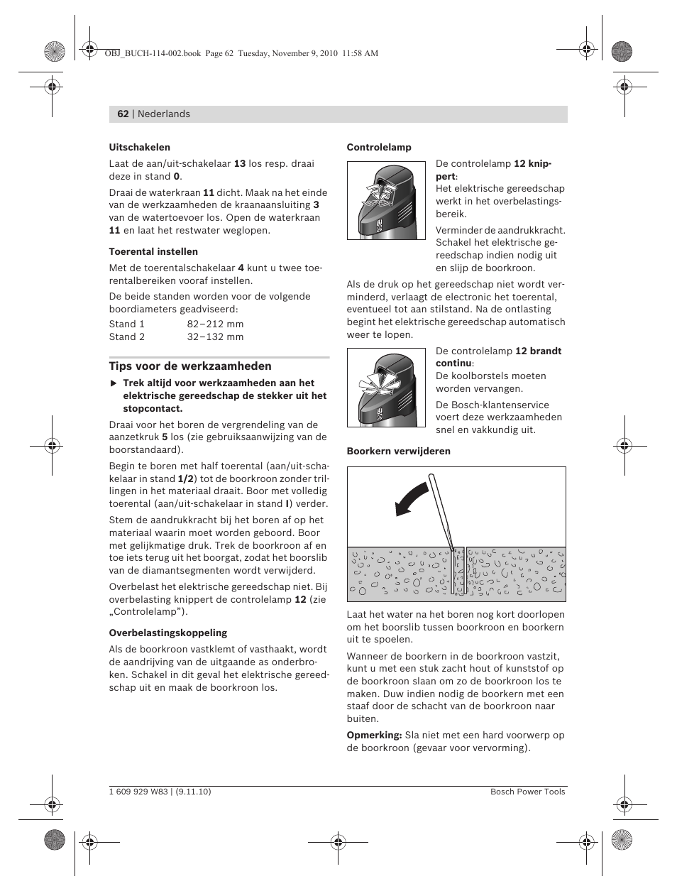 Bosch GDB 2500 WE Professional User Manual | Page 62 / 270