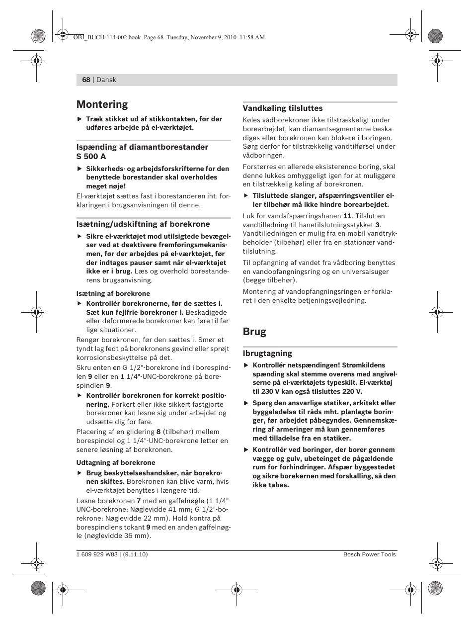 Montering, Brug | Bosch GDB 2500 WE Professional User Manual | Page 68 / 270