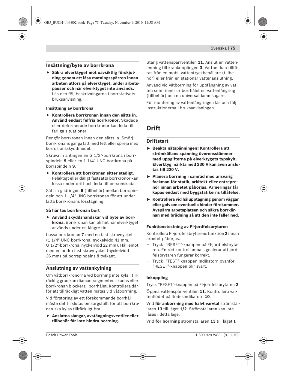 Drift | Bosch GDB 2500 WE Professional User Manual | Page 75 / 270