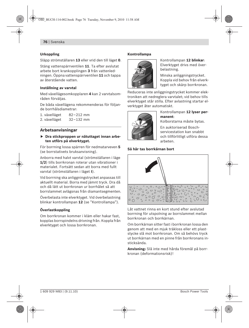 Bosch GDB 2500 WE Professional User Manual | Page 76 / 270