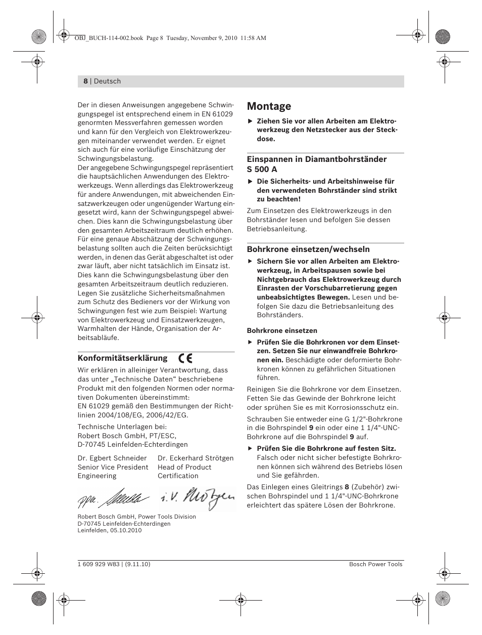 Montage | Bosch GDB 2500 WE Professional User Manual | Page 8 / 270