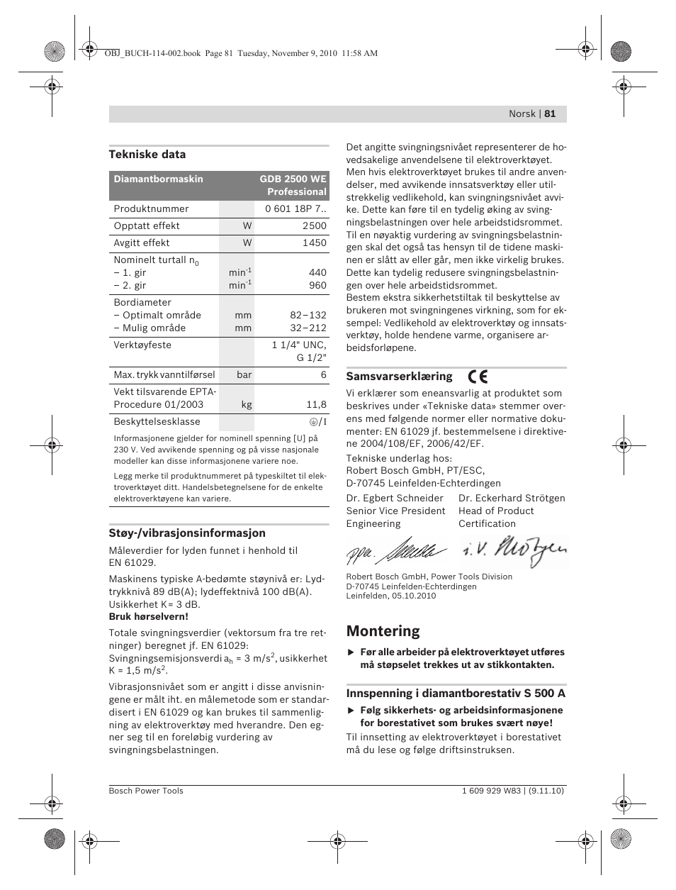 Montering | Bosch GDB 2500 WE Professional User Manual | Page 81 / 270
