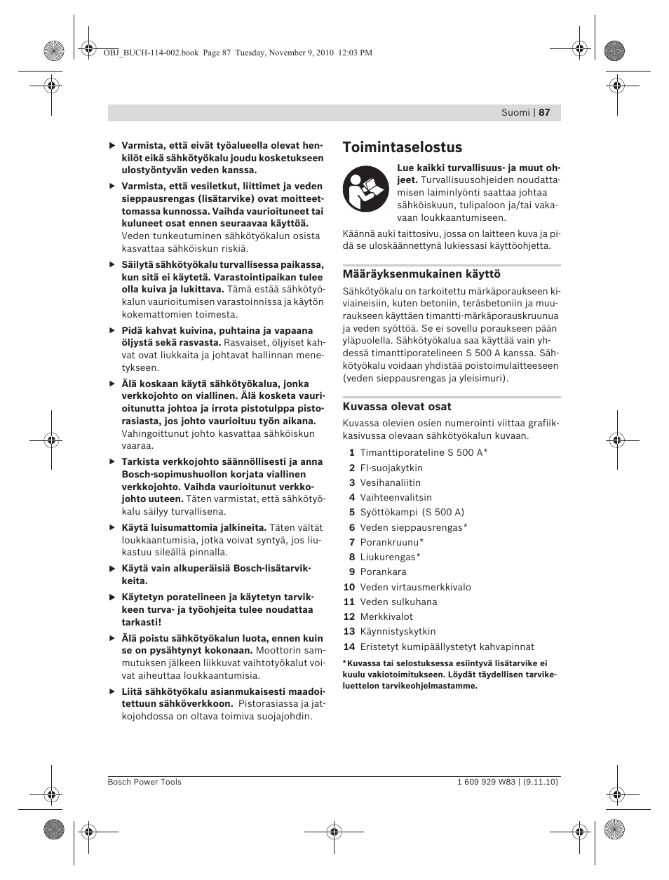Toimintaselostus | Bosch GDB 2500 WE Professional User Manual | Page 87 / 270