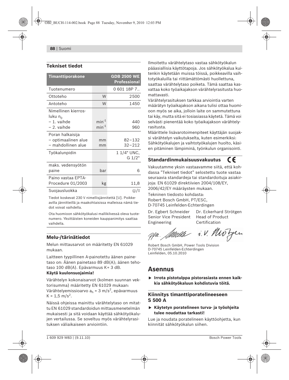 Asennus | Bosch GDB 2500 WE Professional User Manual | Page 88 / 270