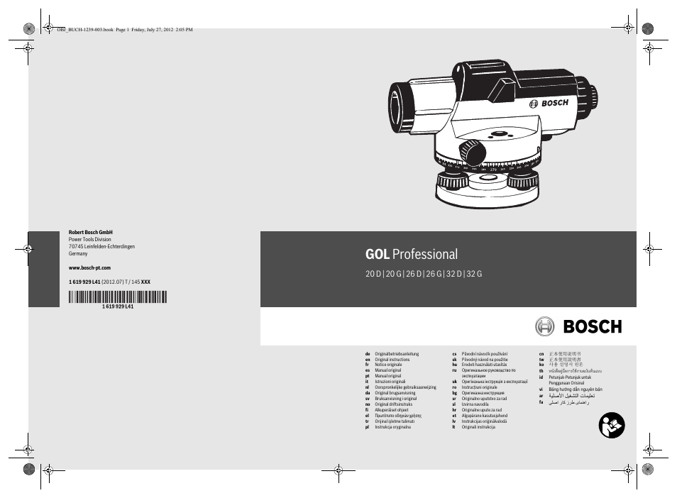 Bosch GOL Professional 20 D User Manual | 144 pages