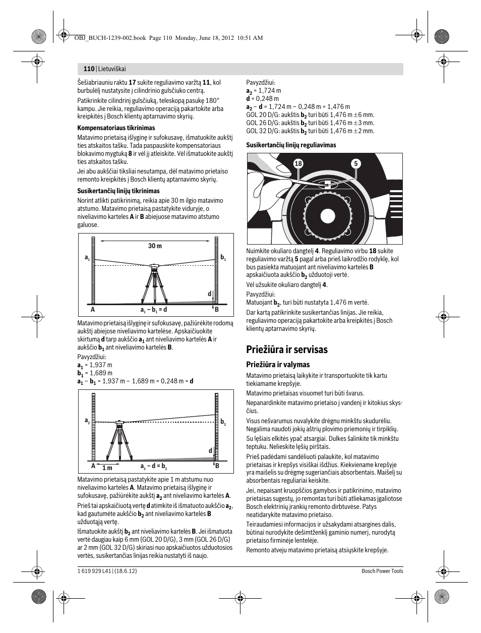 Priežiūra ir servisas | Bosch GOL Professional 20 D User Manual | Page 110 / 144