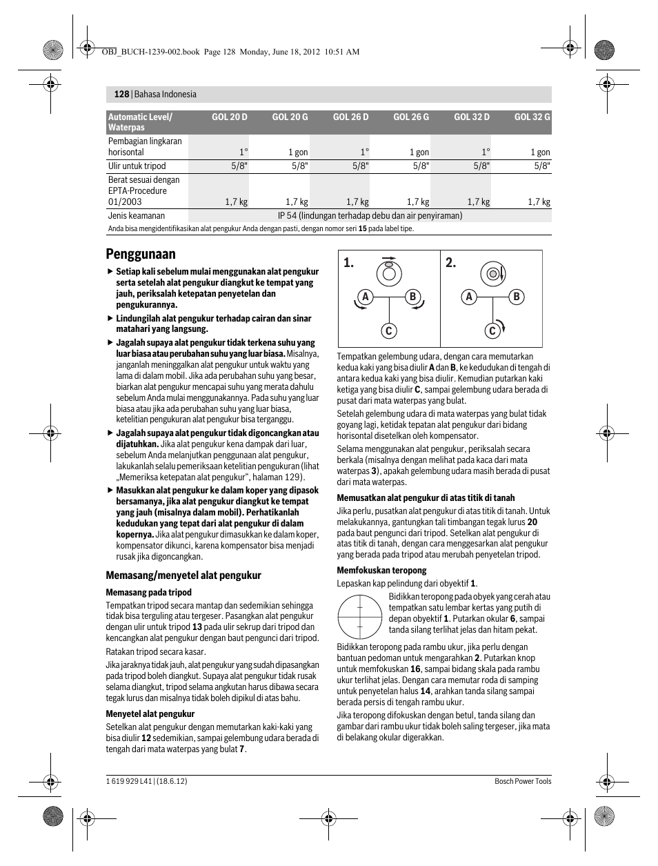 Penggunaan | Bosch GOL Professional 20 D User Manual | Page 128 / 144
