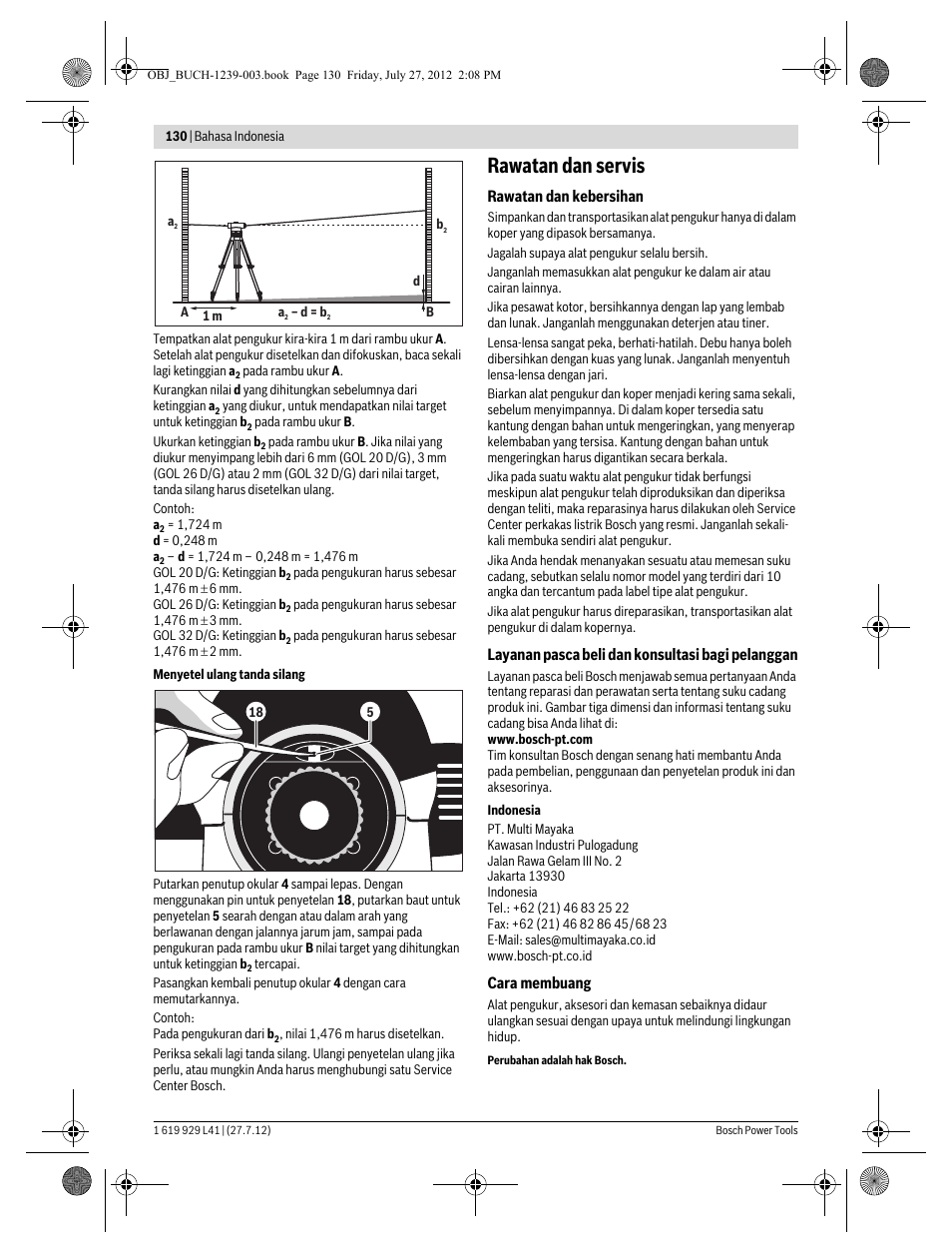 Rawatan dan servis | Bosch GOL Professional 20 D User Manual | Page 130 / 144