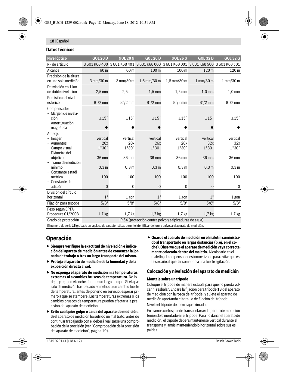 Operación | Bosch GOL Professional 20 D User Manual | Page 18 / 144