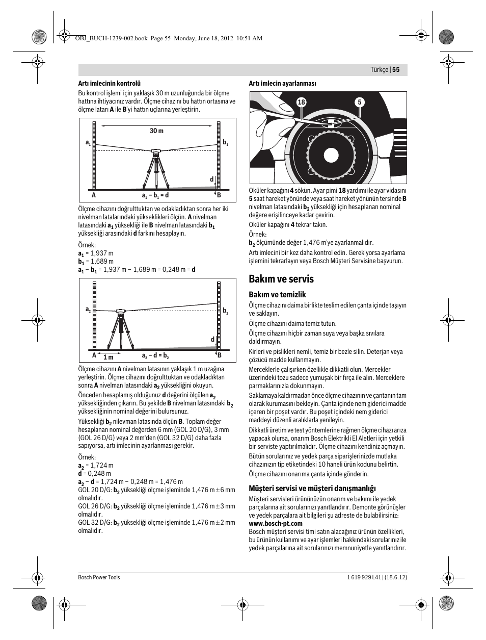 Bak m ve servis | Bosch GOL Professional 20 D User Manual | Page 55 / 144