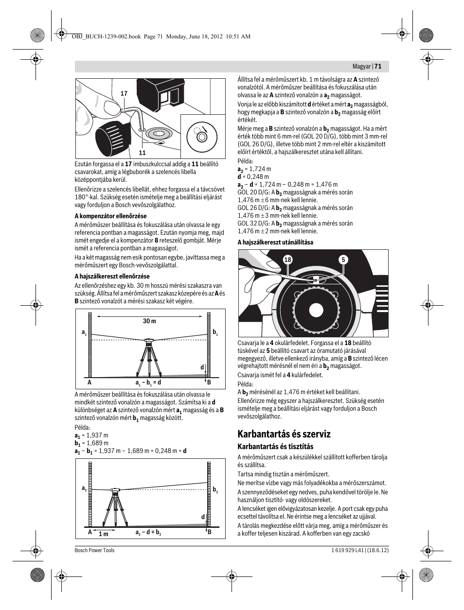 Karbantartás és szerviz | Bosch GOL Professional 20 D User Manual | Page 71 / 144