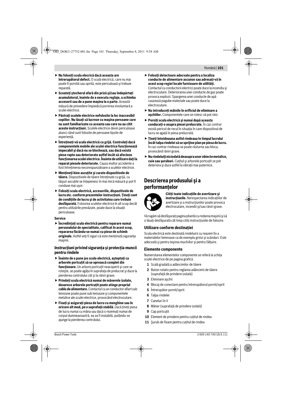 Descrierea produsului şi a performanţelor | Bosch GHO 15-82 Professional User Manual | Page 101 / 139