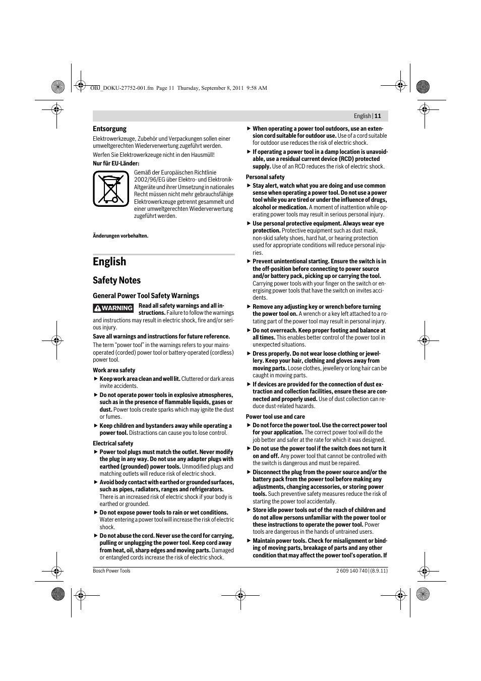 English | Bosch GHO 15-82 Professional User Manual | Page 11 / 139