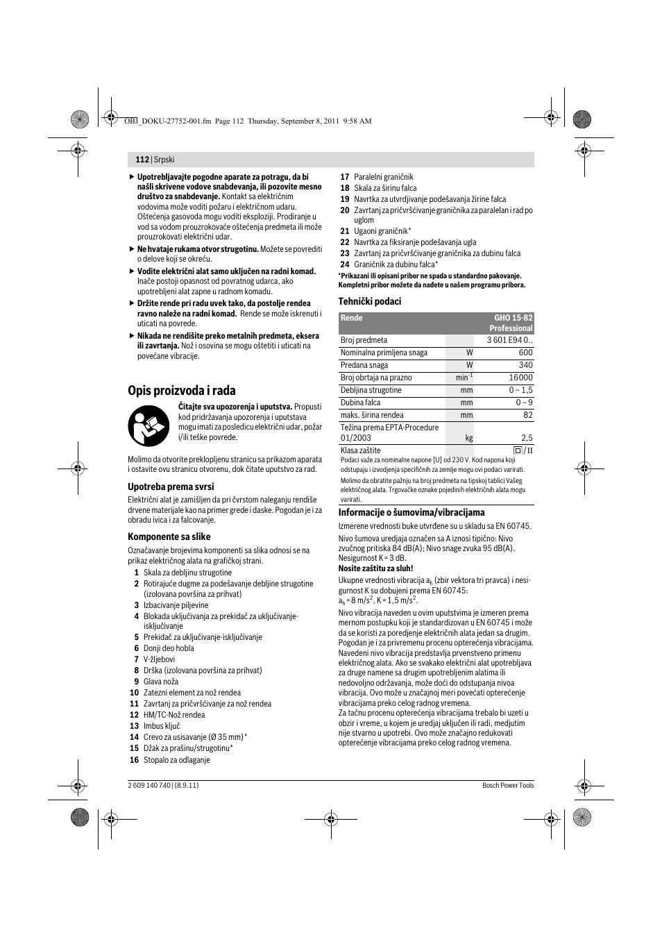 Opis proizvoda i rada | Bosch GHO 15-82 Professional User Manual | Page 112 / 139