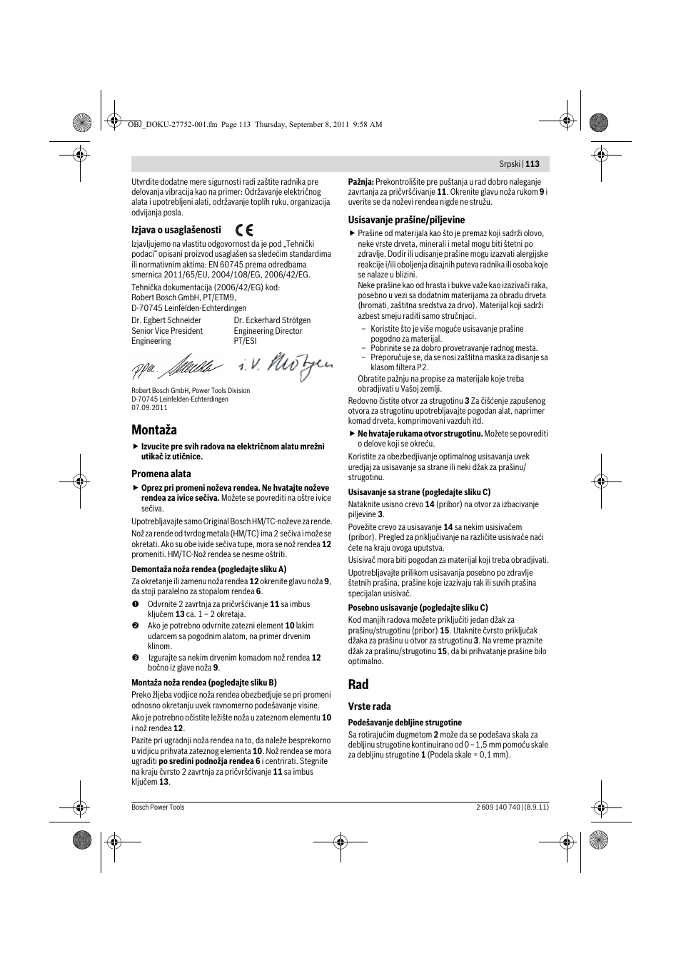 Montaža | Bosch GHO 15-82 Professional User Manual | Page 113 / 139