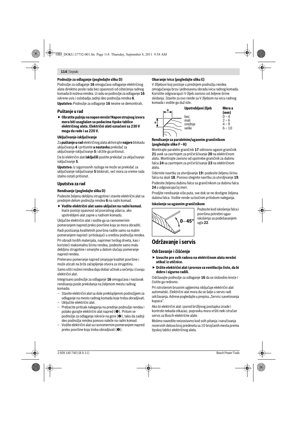 Održavanje i servis | Bosch GHO 15-82 Professional User Manual | Page 114 / 139