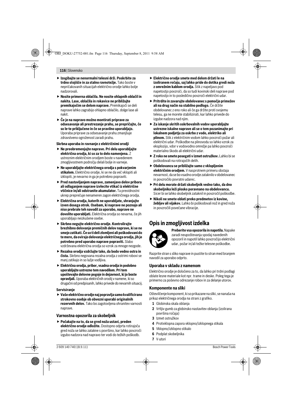 Opis in zmogljivost izdelka | Bosch GHO 15-82 Professional User Manual | Page 116 / 139