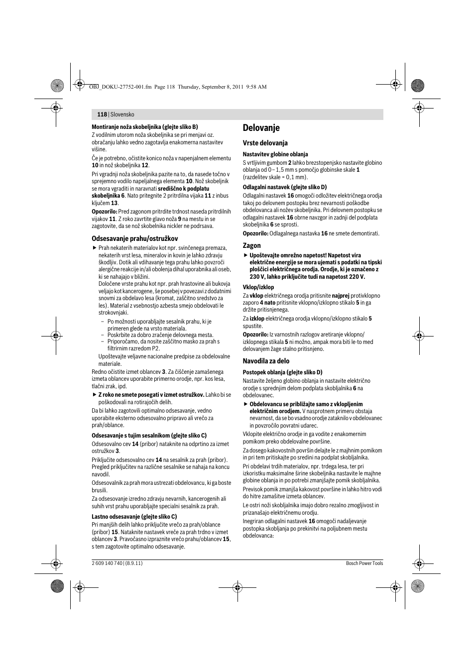 Delovanje | Bosch GHO 15-82 Professional User Manual | Page 118 / 139