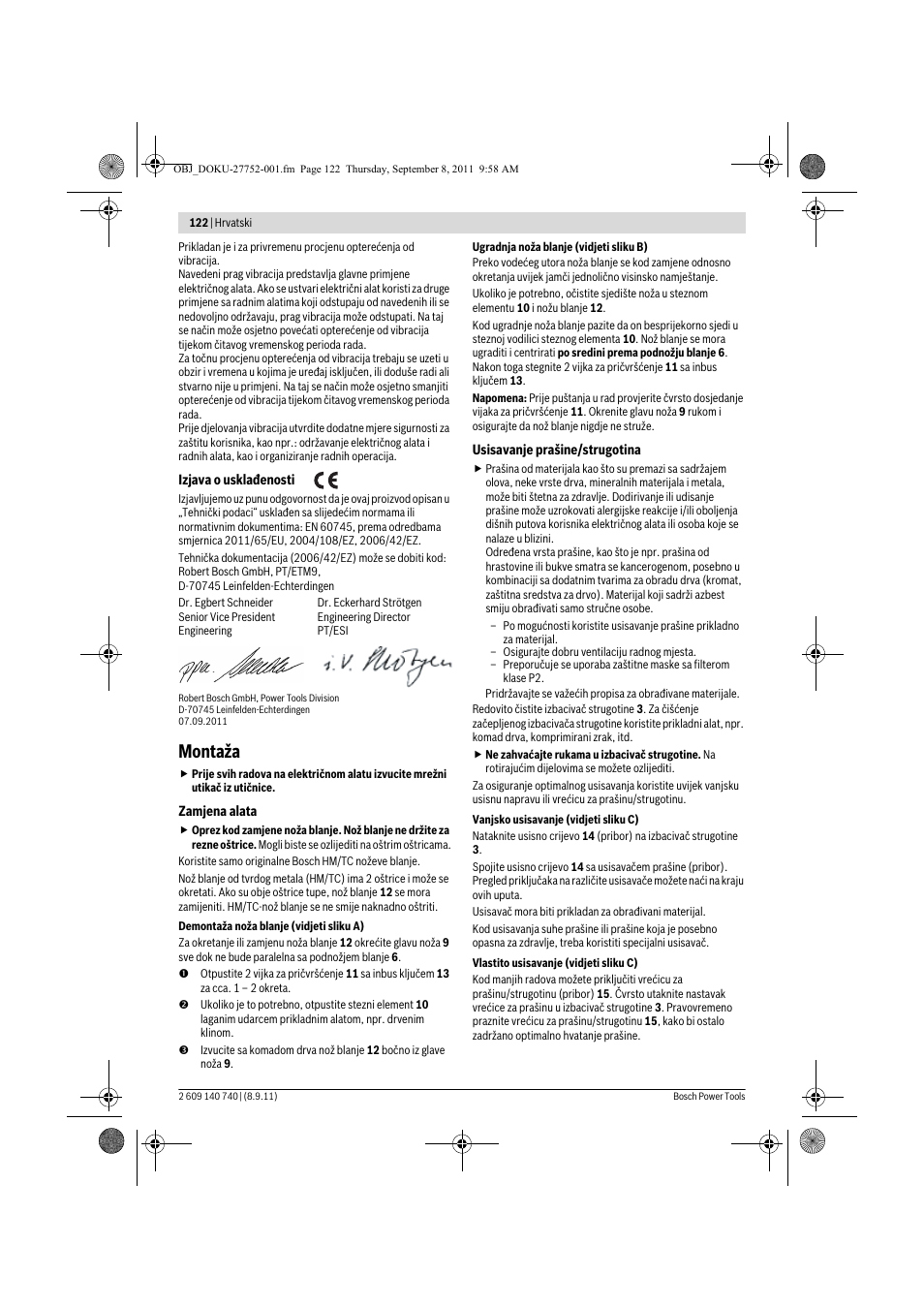 Montaža | Bosch GHO 15-82 Professional User Manual | Page 122 / 139