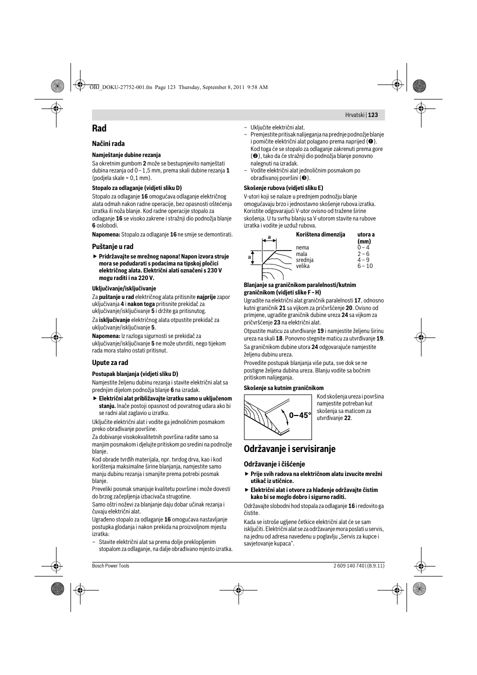 Održavanje i servisiranje | Bosch GHO 15-82 Professional User Manual | Page 123 / 139