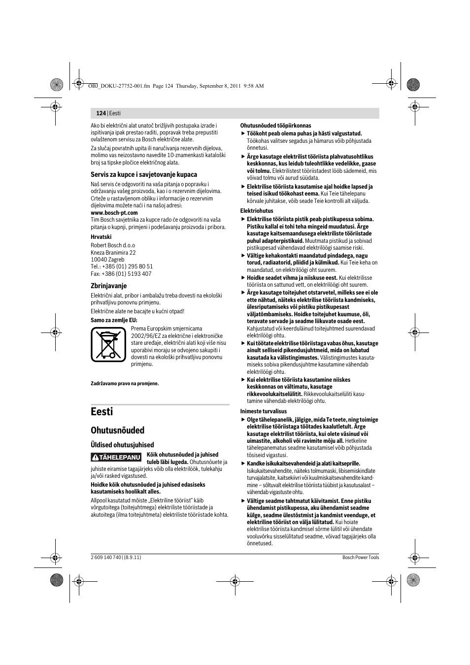 Eesti, Ohutusnõuded | Bosch GHO 15-82 Professional User Manual | Page 124 / 139