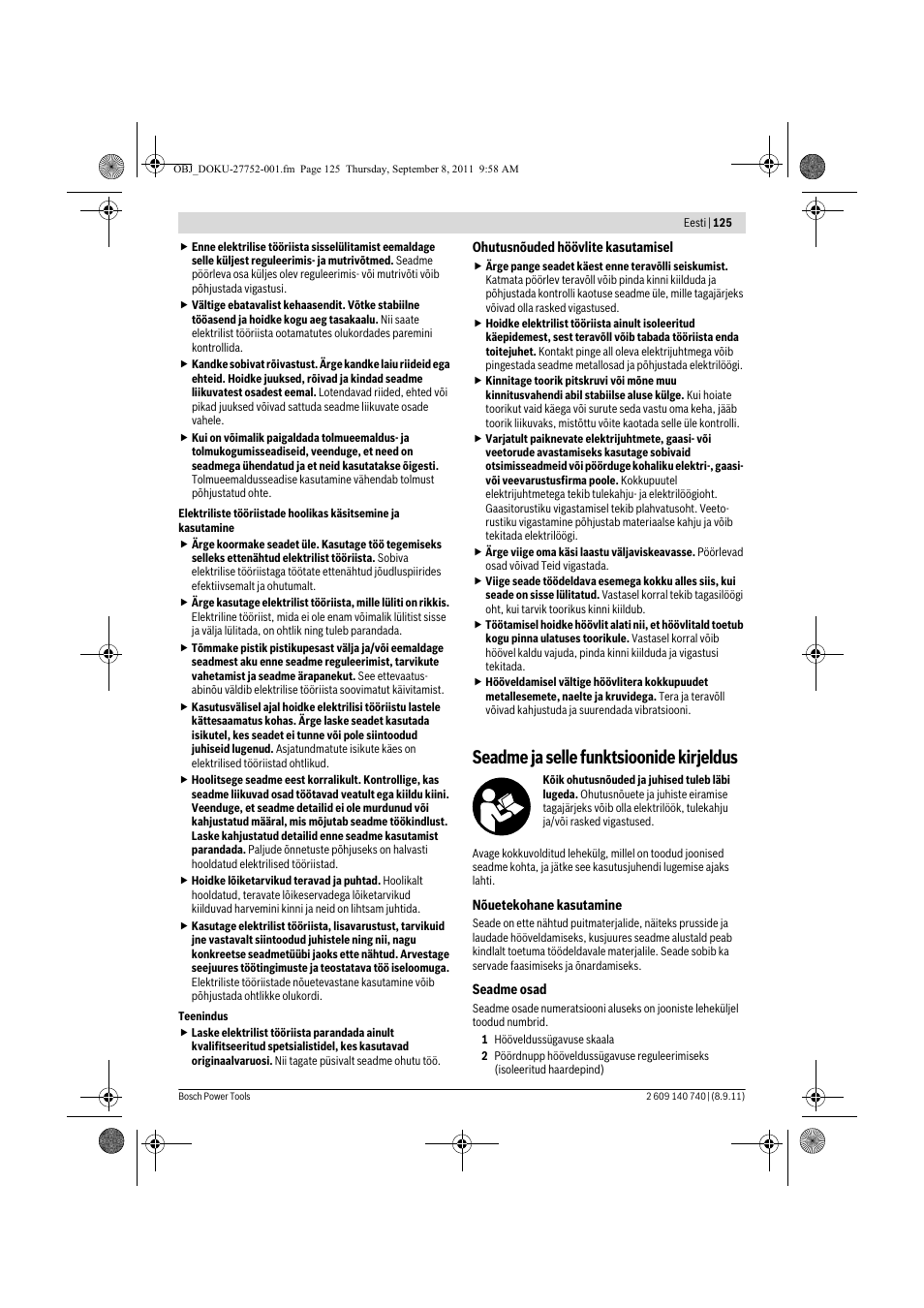 Seadme ja selle funktsioonide kirjeldus | Bosch GHO 15-82 Professional User Manual | Page 125 / 139