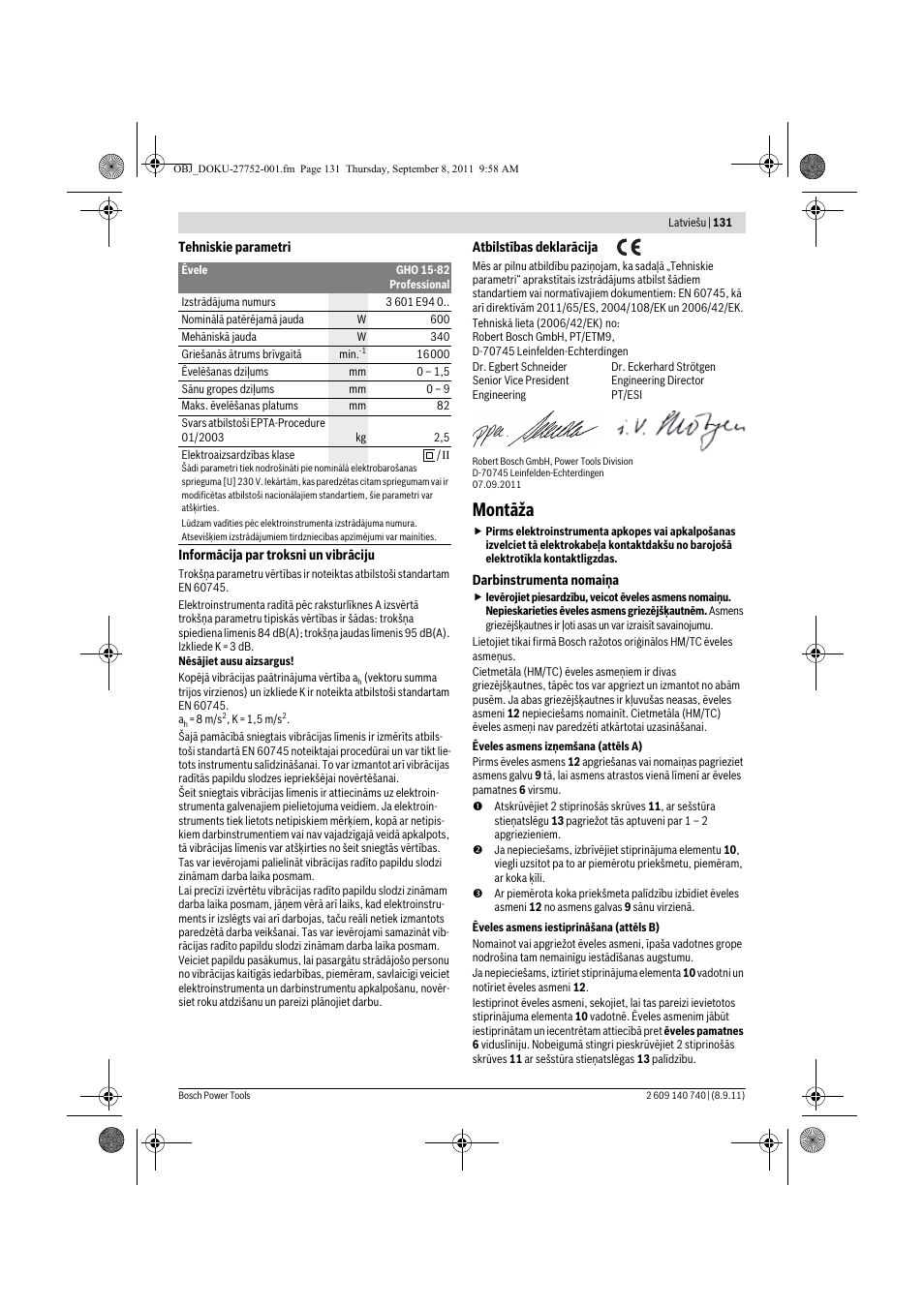 Montāža | Bosch GHO 15-82 Professional User Manual | Page 131 / 139