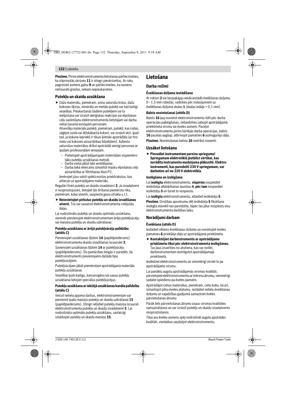 Lietošana | Bosch GHO 15-82 Professional User Manual | Page 132 / 139