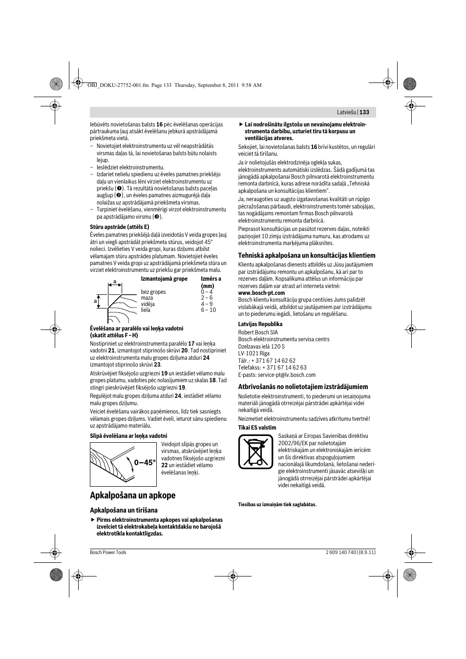 Apkalpošana un apkope | Bosch GHO 15-82 Professional User Manual | Page 133 / 139