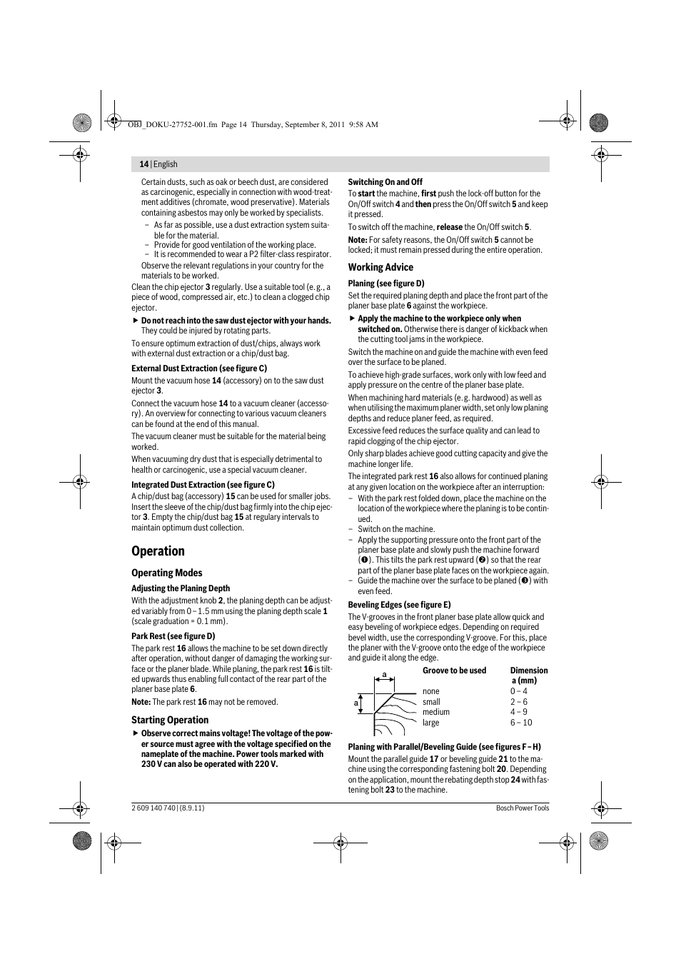 Operation | Bosch GHO 15-82 Professional User Manual | Page 14 / 139