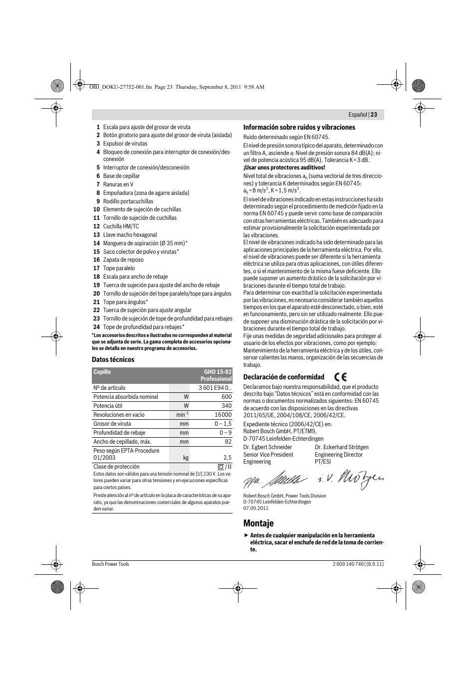 Montaje | Bosch GHO 15-82 Professional User Manual | Page 23 / 139