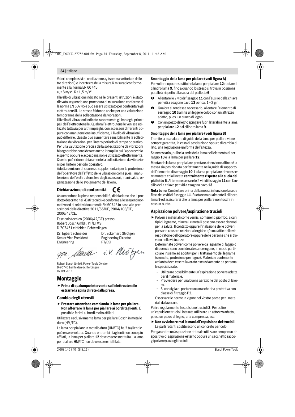 Montaggio | Bosch GHO 15-82 Professional User Manual | Page 34 / 139