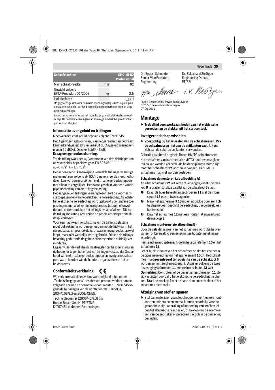 Montage | Bosch GHO 15-82 Professional User Manual | Page 39 / 139