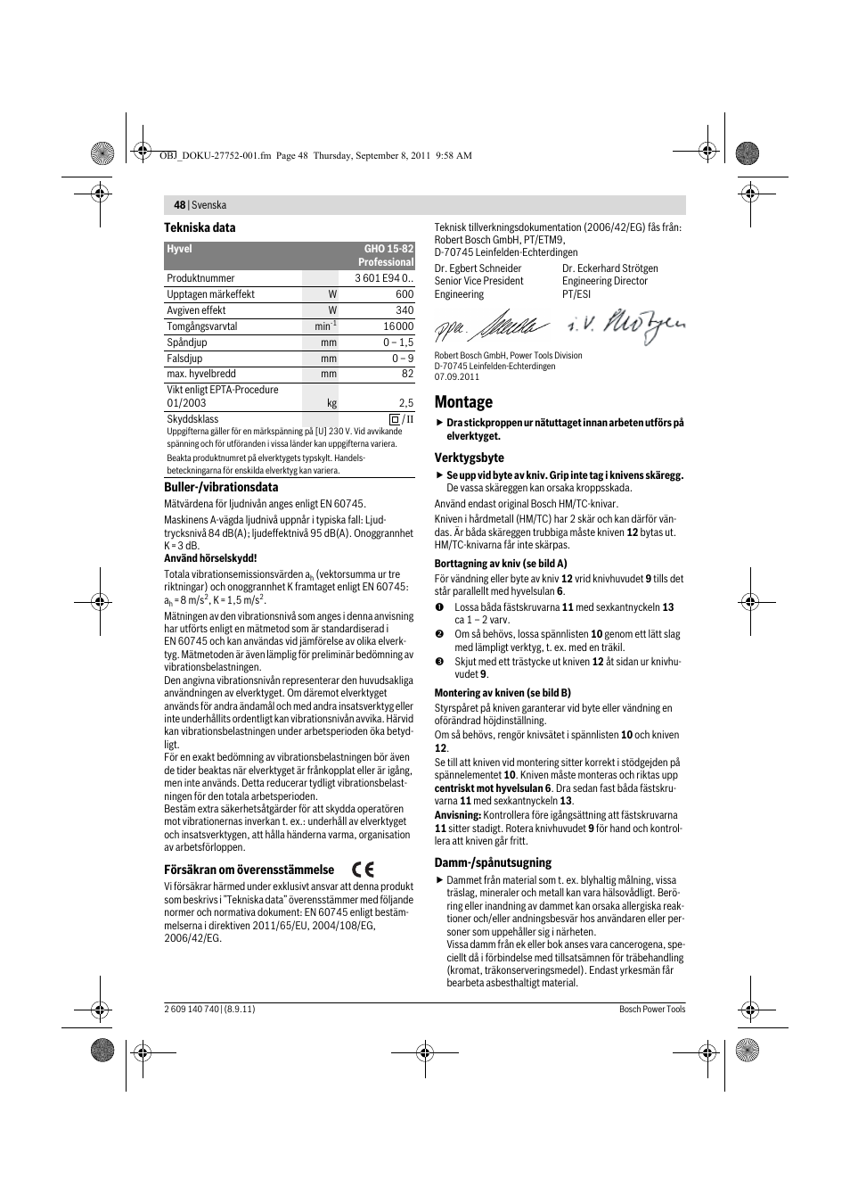 Montage | Bosch GHO 15-82 Professional User Manual | Page 48 / 139