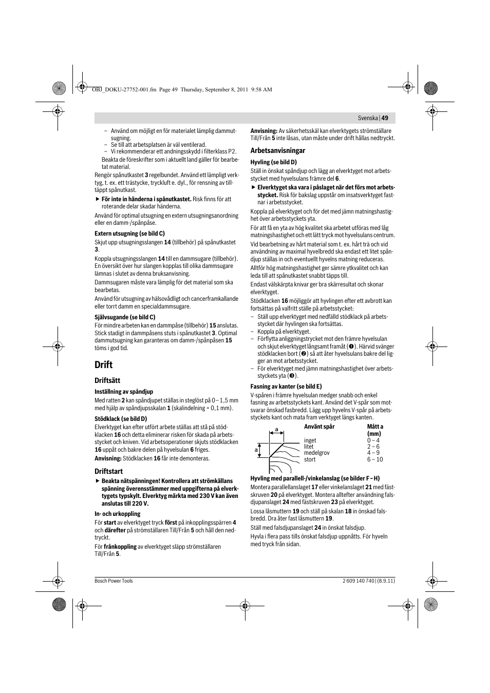 Drift | Bosch GHO 15-82 Professional User Manual | Page 49 / 139