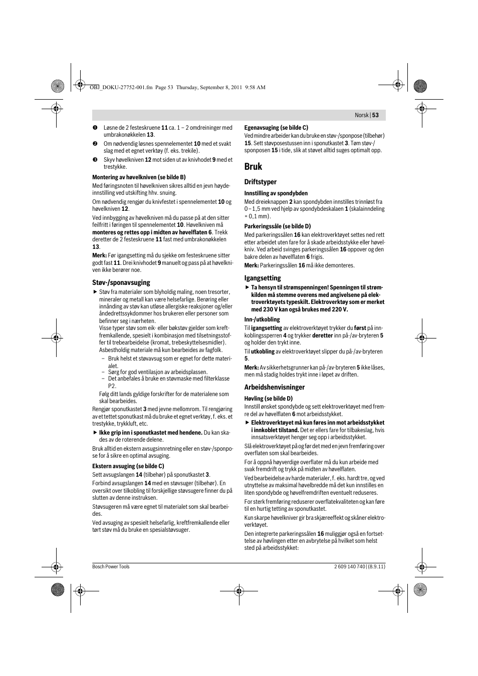 Bruk | Bosch GHO 15-82 Professional User Manual | Page 53 / 139