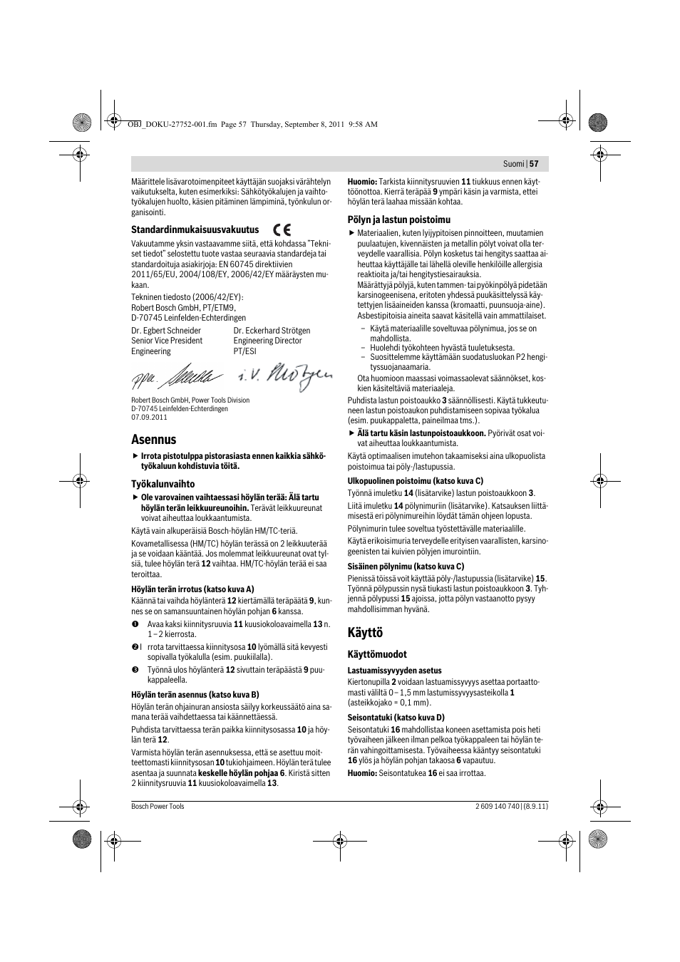 Asennus, Käyttö | Bosch GHO 15-82 Professional User Manual | Page 57 / 139