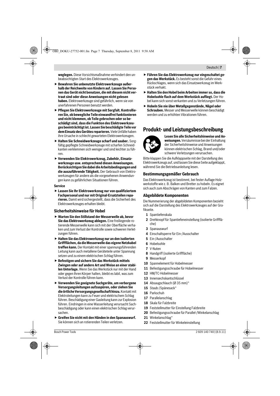 Produkt- und leistungsbeschreibung | Bosch GHO 15-82 Professional User Manual | Page 7 / 139