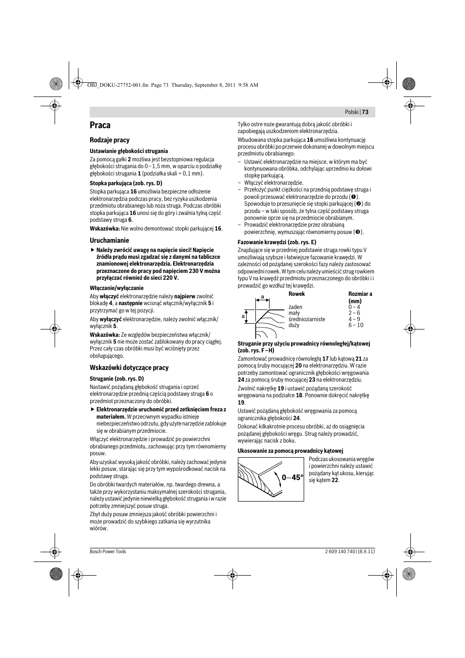 Praca | Bosch GHO 15-82 Professional User Manual | Page 73 / 139