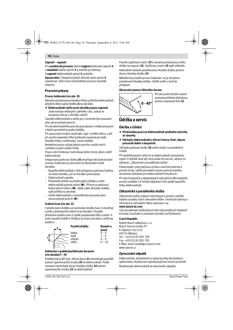 Údržba a servis | Bosch GHO 15-82 Professional User Manual | Page 78 / 139