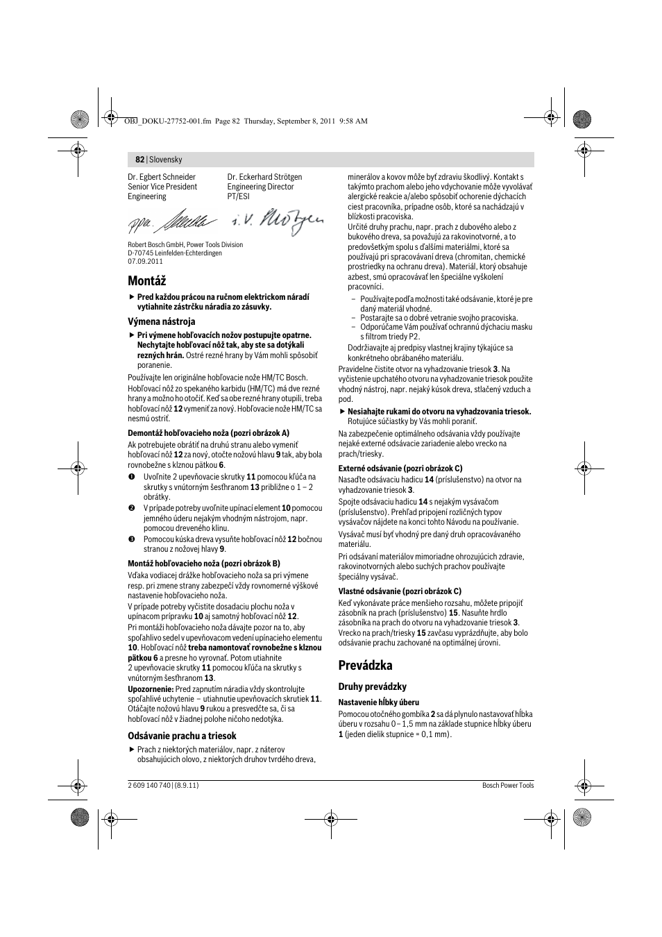 Montáž, Prevádzka | Bosch GHO 15-82 Professional User Manual | Page 82 / 139