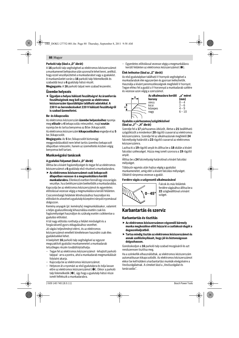 Karbantartás és szerviz | Bosch GHO 15-82 Professional User Manual | Page 88 / 139