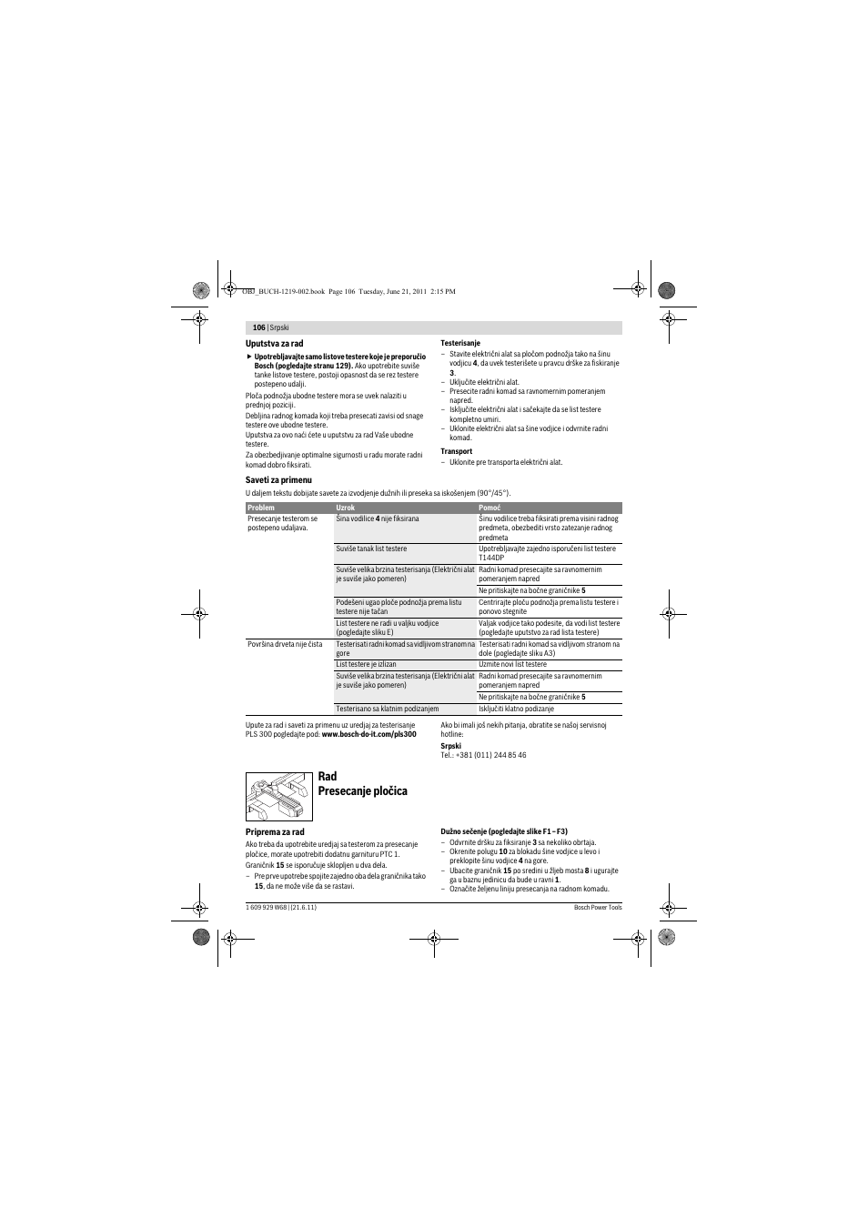 Rad presecanje pločica | Bosch PLS 300 User Manual | Page 106 / 130