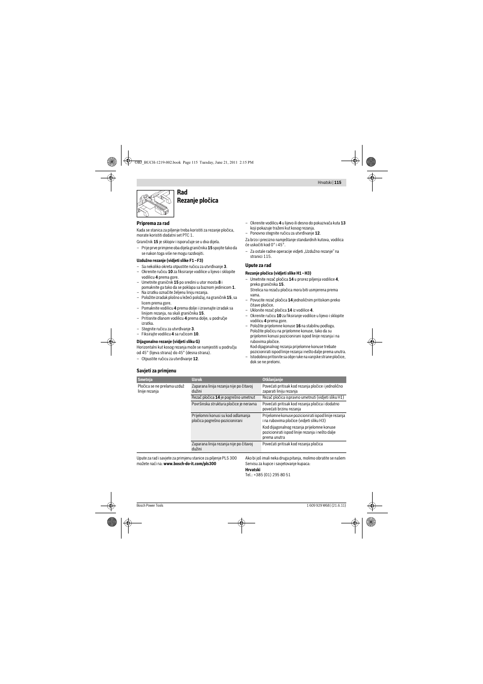 Rad rezanje pločica | Bosch PLS 300 User Manual | Page 115 / 130