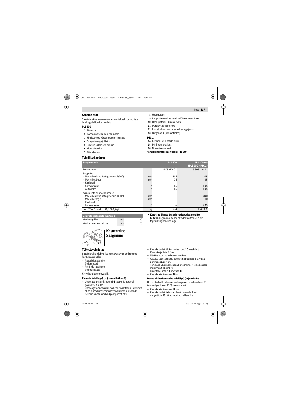 Kasutamine saagimine | Bosch PLS 300 User Manual | Page 117 / 130