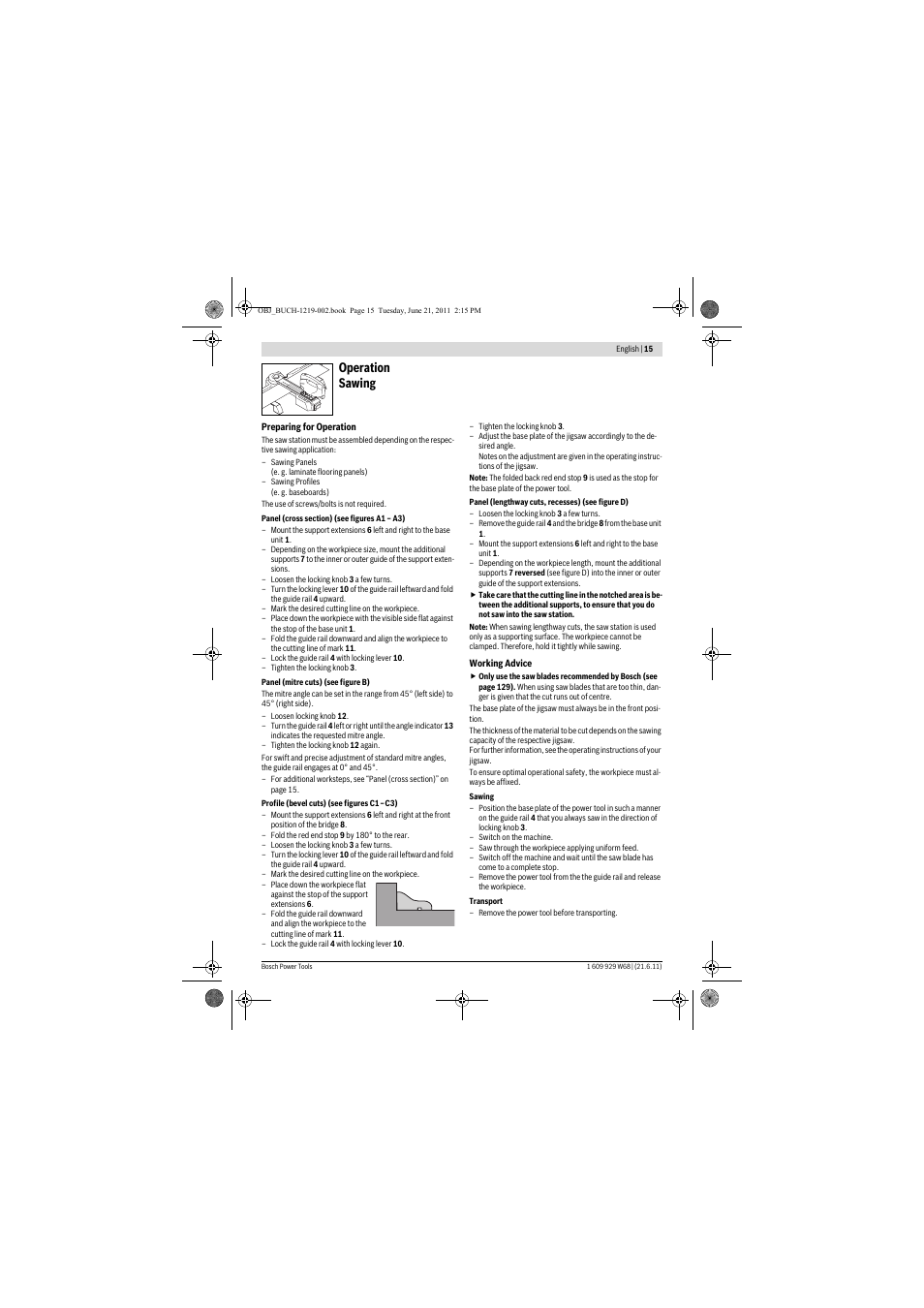 Operation sawing | Bosch PLS 300 User Manual | Page 15 / 130