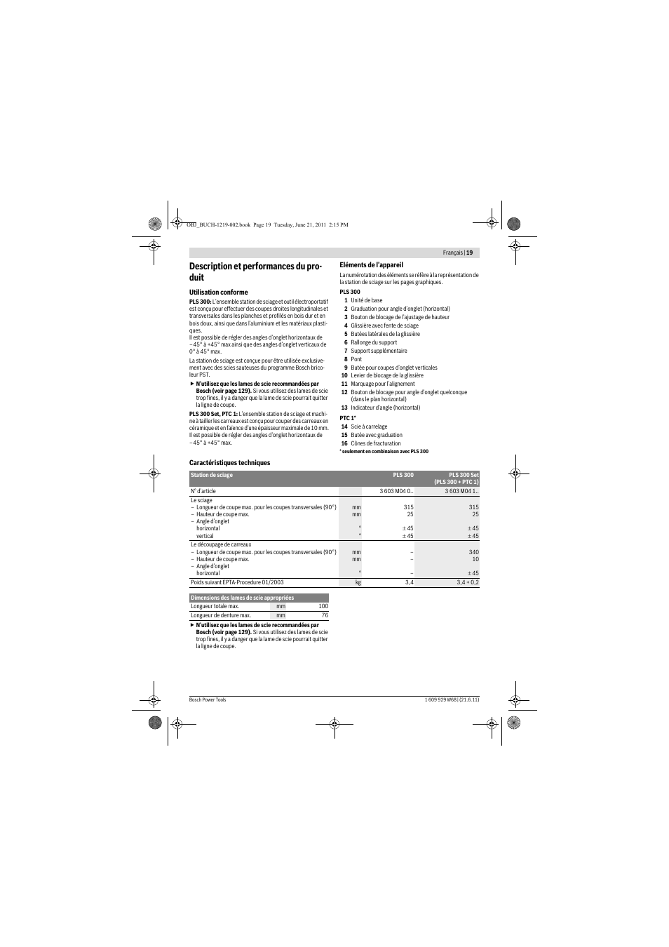Description et performances du pro- duit | Bosch PLS 300 User Manual | Page 19 / 130
