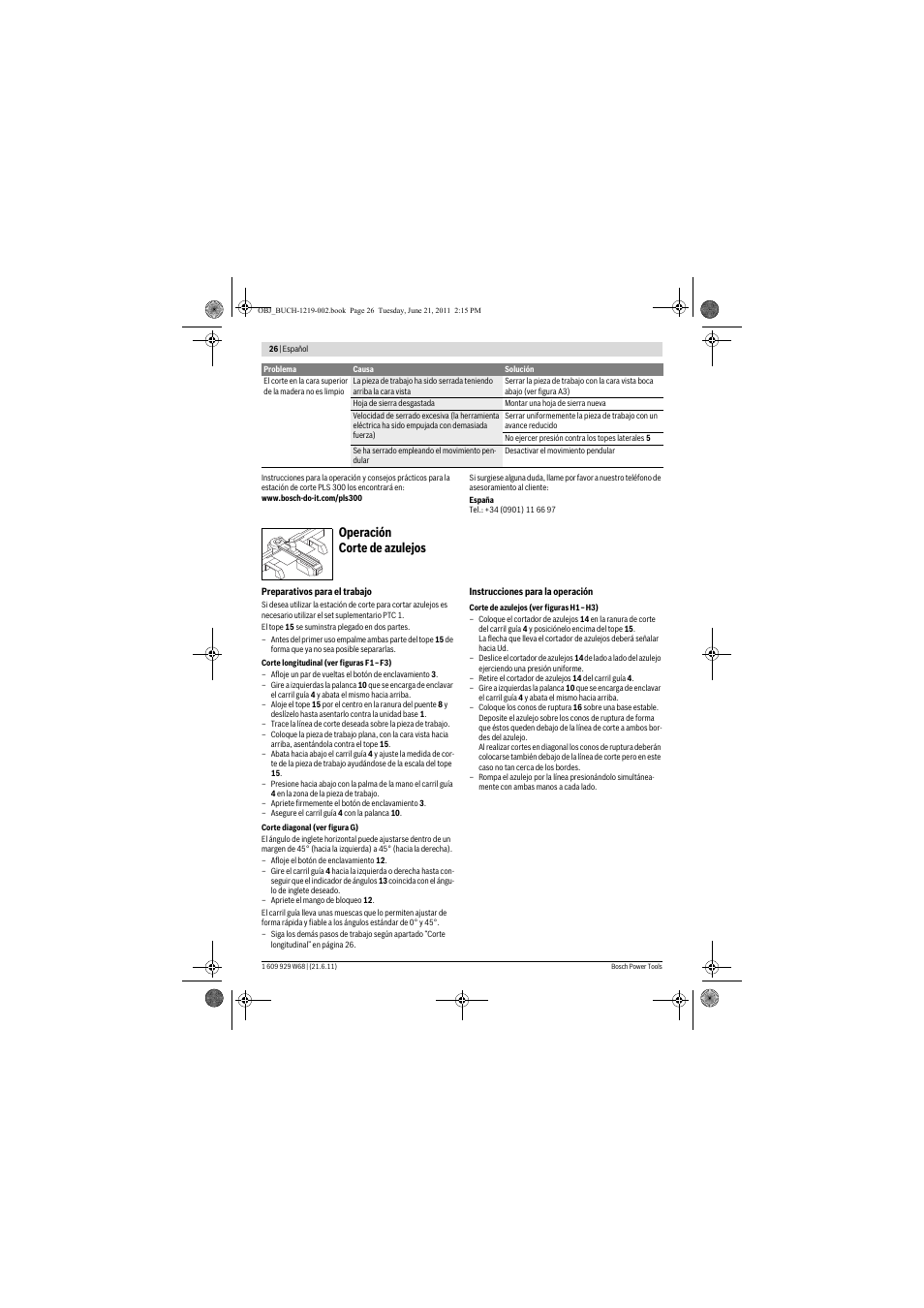 Operación corte de azulejos | Bosch PLS 300 User Manual | Page 26 / 130