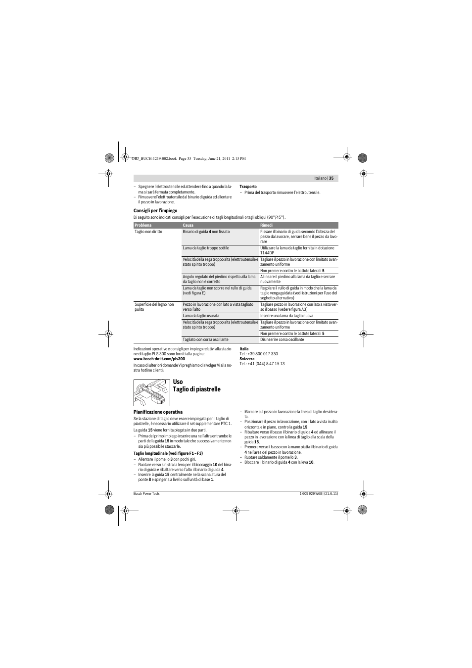 Uso taglio di piastrelle | Bosch PLS 300 User Manual | Page 35 / 130